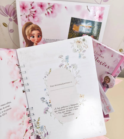 Caixa Personalizada com Caderno Minhas Meditações + Devocional + Bloquinho de anotações + Caneca + Marcador Magnético