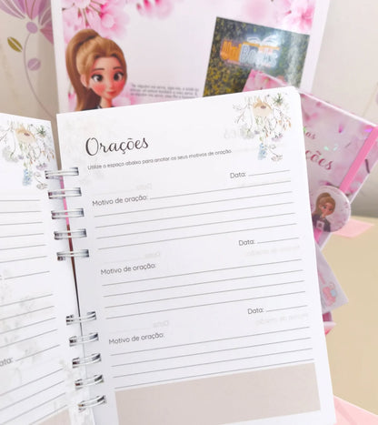 Caixa Personalizada com Caderno Minhas Meditações + Devocional + Bloquinho de anotações + Caneca + Marcador Magnético